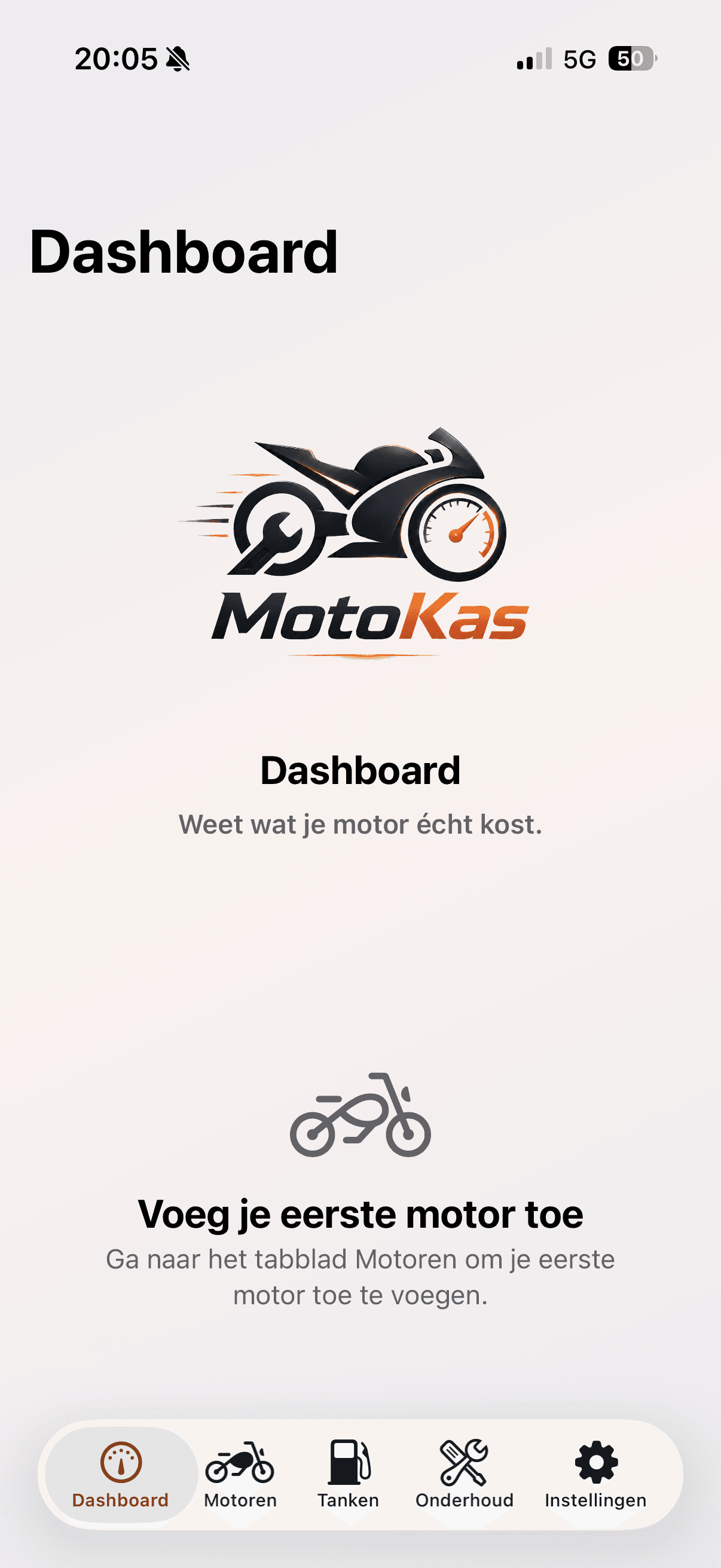 MotoKas App Store-screenshot van het dashboard overzicht